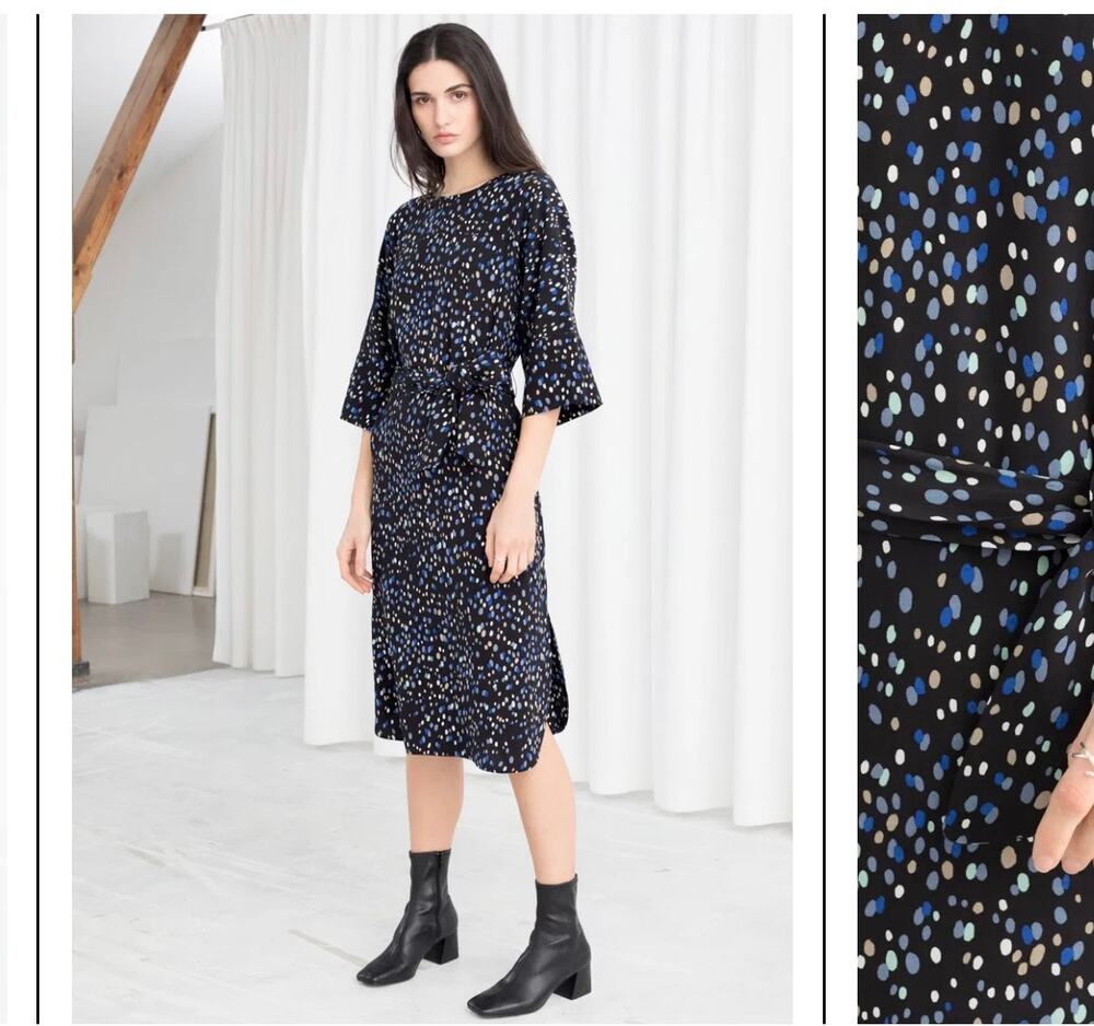 & Other Stories Black Blue Polka Dot Midi Dress size 0